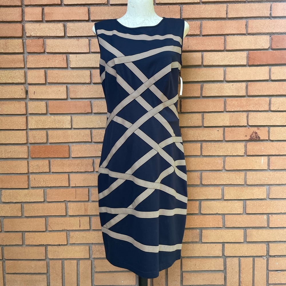 NWT Tadashi Shoji Navy Banded Dress Size Large